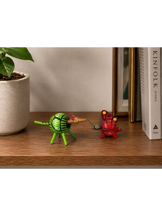 Handmade Other - Mexican Alebrije Bobbleheads Armadillo Butterfly Hand Painted Folk Art Set